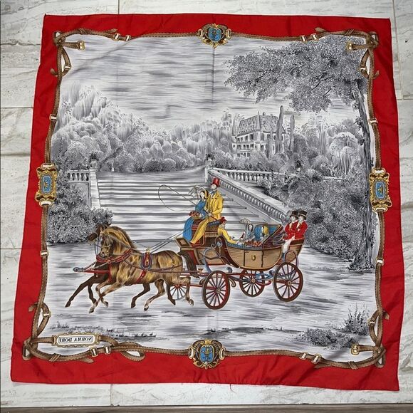 NORMA DORI Horse and Carriage Silk Scarf- 31.5” x 30.5” - Picture 4 of 4